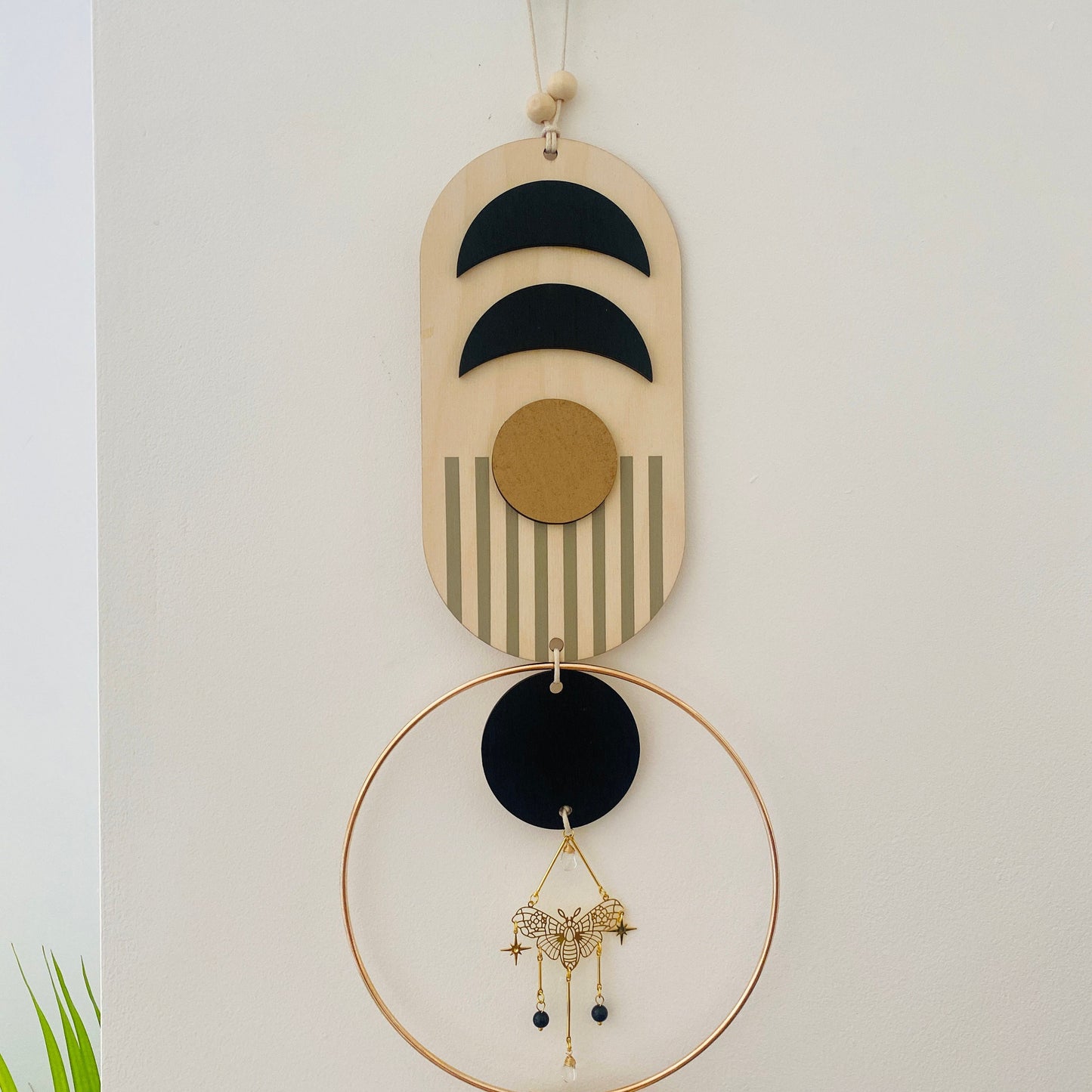 Luna Wall Art - Modern Moon Wall Hanging - Black and Gold Moon Art