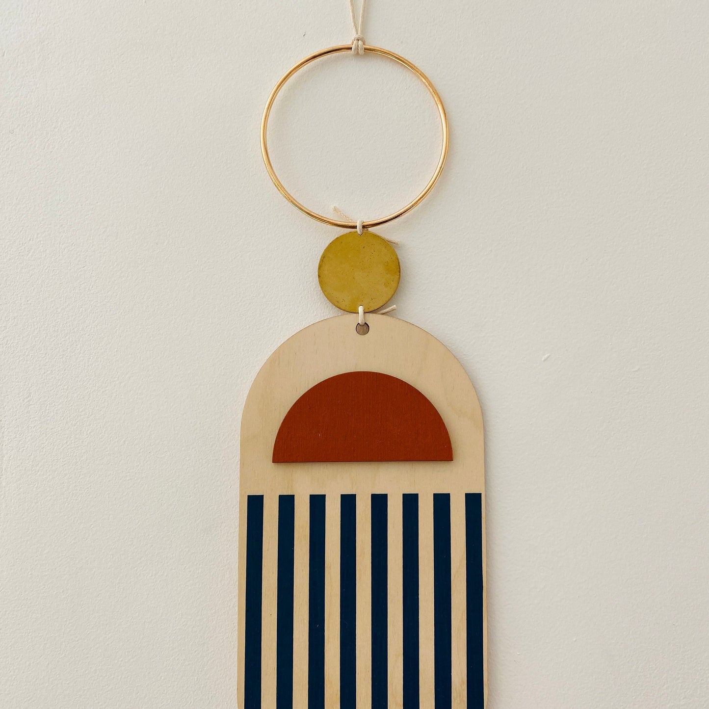Small Wall Hanging - Modern Wall Art - Contemporary Home Decor - Brass Wall Art - Blue and Red Decor - Wood Decor - Hanging Wall Art