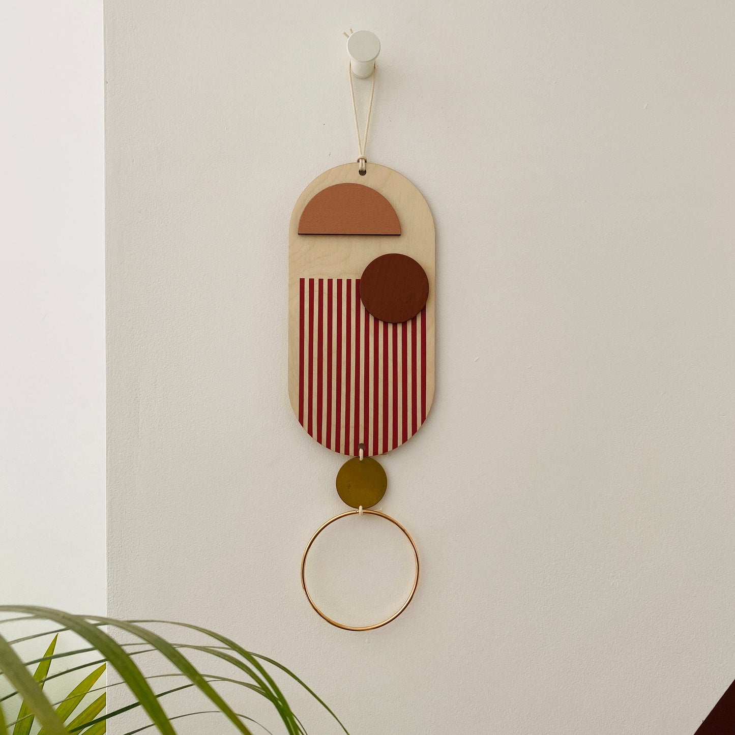 Small Wall Hanging - Modern Wall Art - Contemporary Home Decor - Brass Wall Art - Pink and Red Decor - Wood Decor - Hanging Wall Art