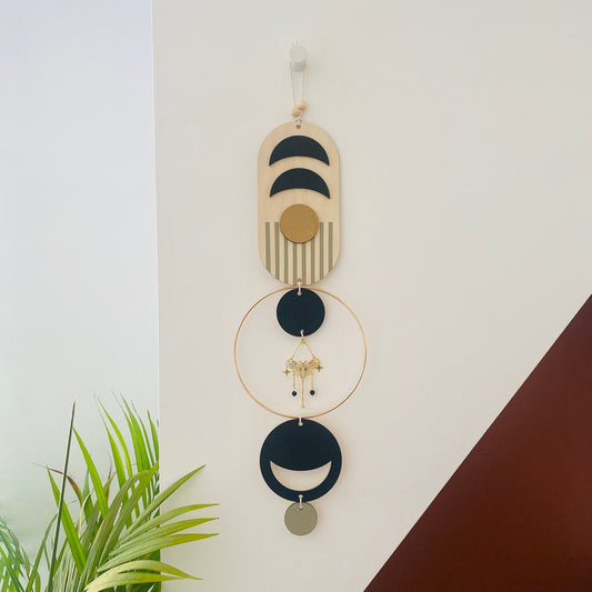 Luna Wall Art - Modern Moon Wall Hanging - Black and Gold Moon Art