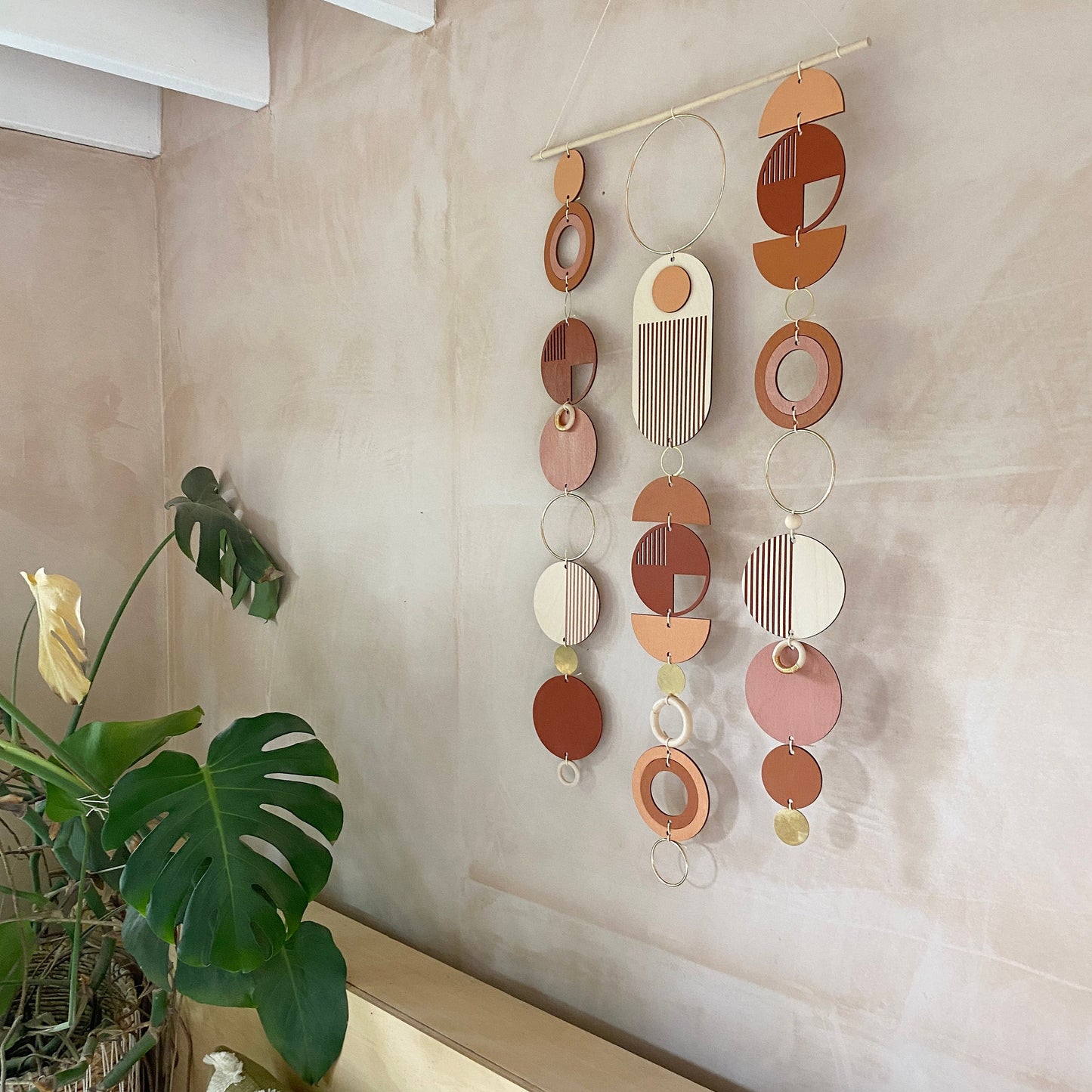 Large Modern Warm Wall Art - Wood Wall Hanging Decor - Geometric Artwork - Maximalist Home Decor - Creative Wall Art - Unique Centre Piece Art - Mix Wall Tapestry - Wood Art