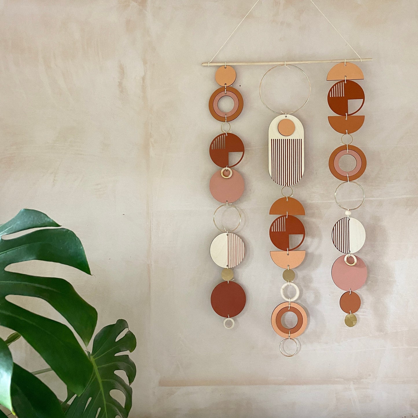 Large Modern Warm Wall Art - Wood Wall Hanging Decor - Geometric Artwork - Maximalist Home Decor - Creative Wall Art - Unique Centre Piece Art - Mix Wall Tapestry - Wood Art