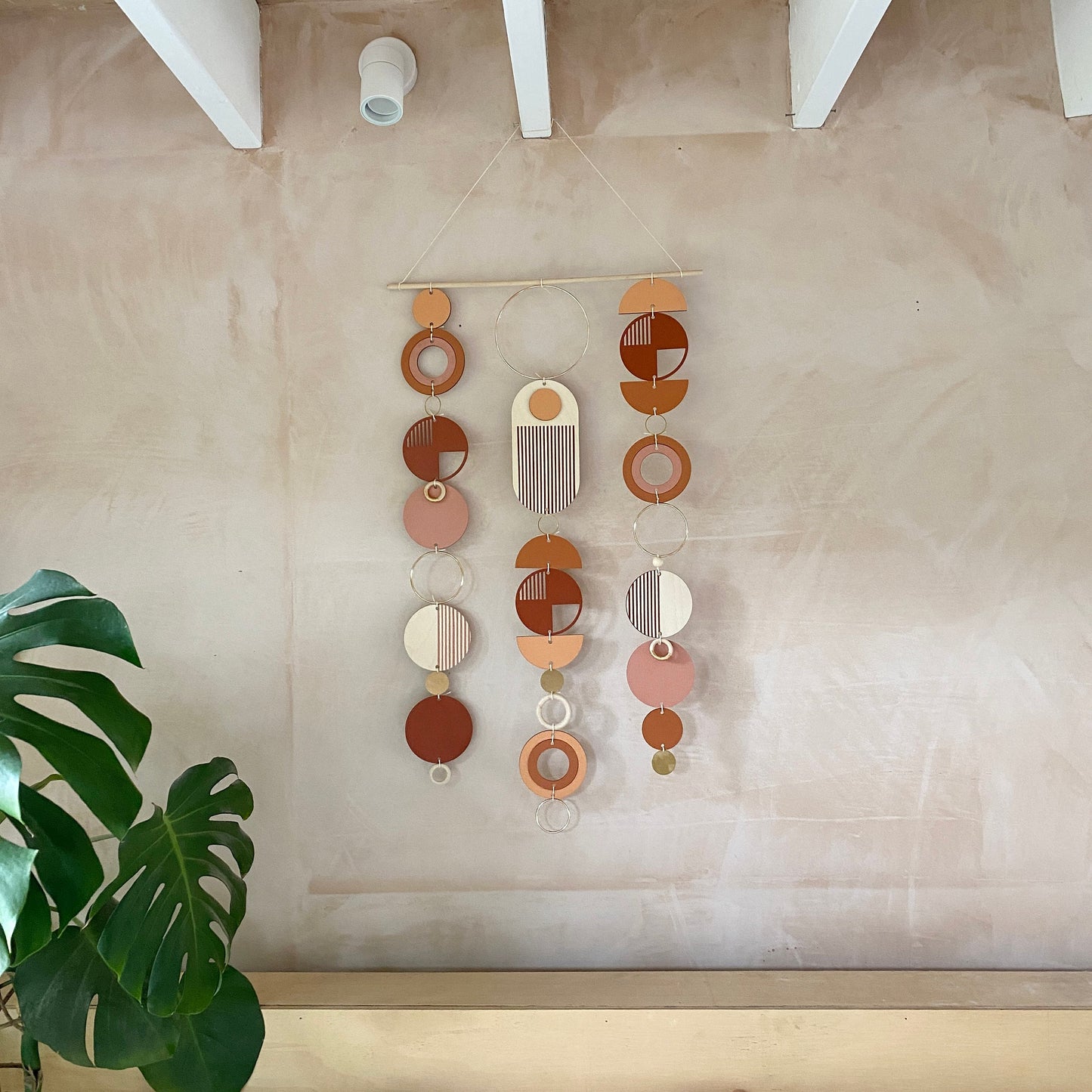 Large Modern Warm Wall Art - Wood Wall Hanging Decor - Geometric Artwork - Maximalist Home Decor - Creative Wall Art - Unique Centre Piece Art - Mix Wall Tapestry - Wood Art