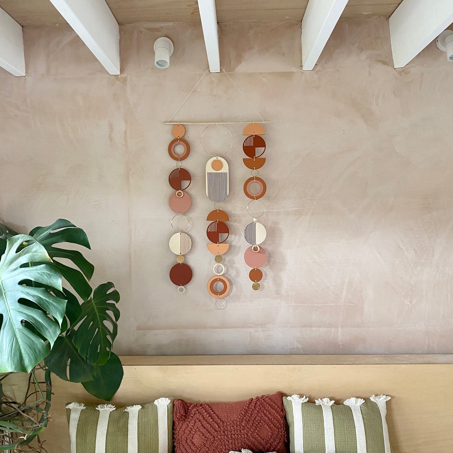 Large Modern Warm Wall Art - Wood Wall Hanging Decor - Geometric Artwork - Maximalist Home Decor - Creative Wall Art - Unique Centre Piece Art - Mix Wall Tapestry - Wood Art