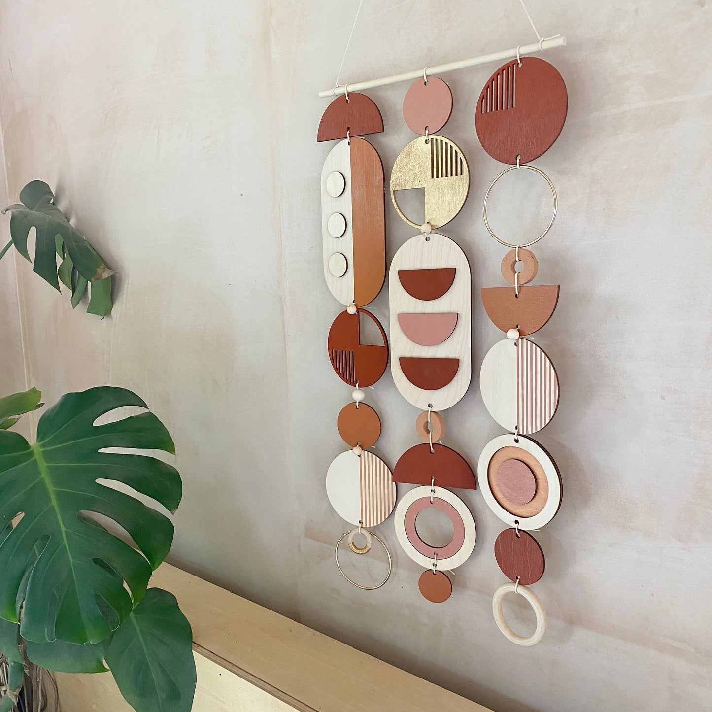 Large Modern Warm Wall Art - Wood Wall Hanging Decor - Geometric Artwork - Maximalist Home Decor - Creative Wall Art - Unique Centre Piece Art - Mix Wall Tapestry - Wood Art