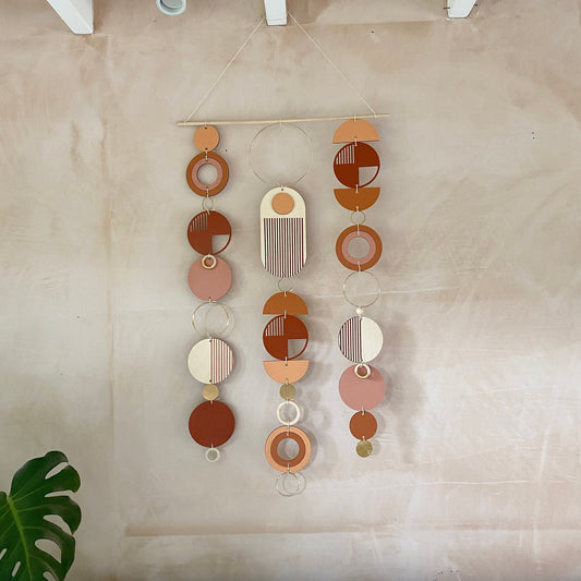 Large Modern Warm Wall Art - Wood Wall Hanging Decor - Geometric Artwork - Maximalist Home Decor - Creative Wall Art - Unique Centre Piece Art - Mix Wall Tapestry - Wood Art