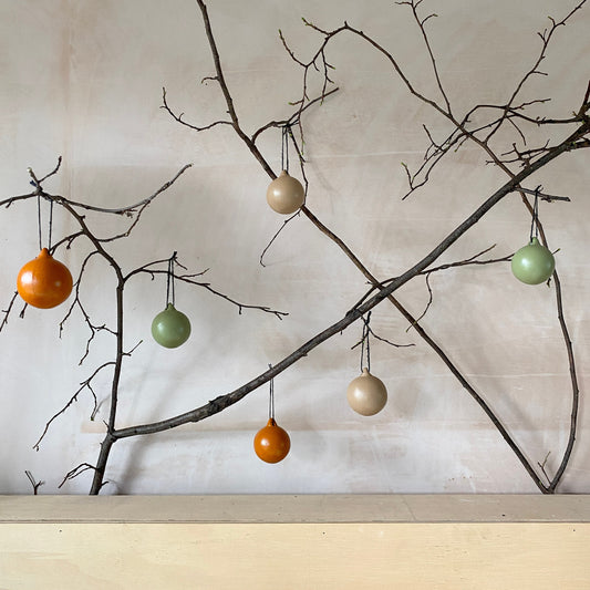 Set of 6 Original Ceramic Baubles - Ceramic Ornament - Christmas Tree Decoration - Hand Painted - Green Baubles - Earthy Baubles - 6cm