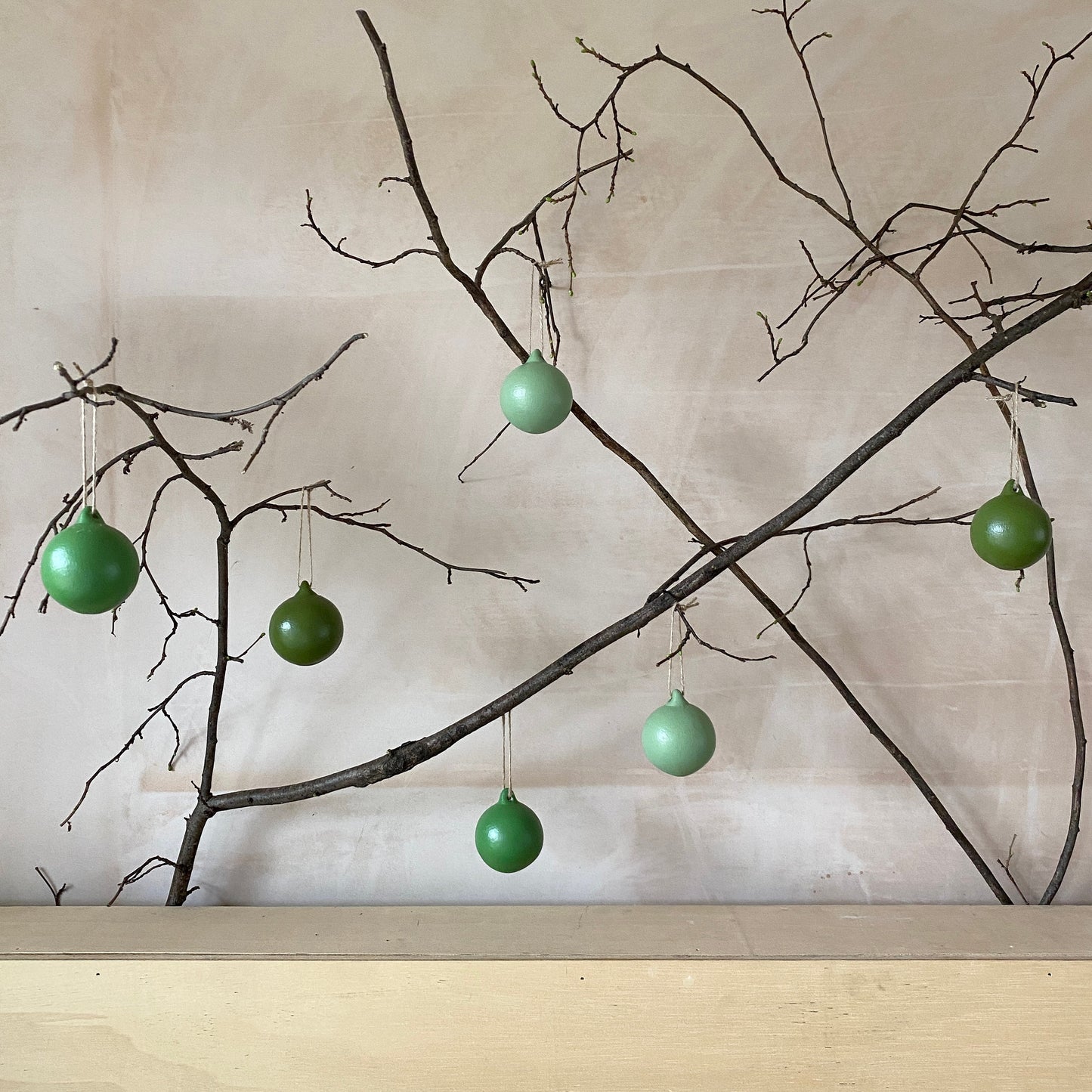 Set of 6 Green Ceramic Baubles - Ceramic Ornament - Christmas Tree Decoration - Hand Painted - Green Tones Baubles - Forest Baubles - 6cm