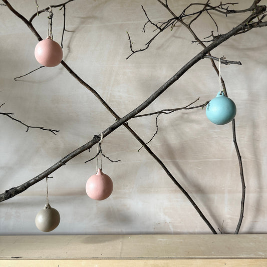 Set of 6 Pastel Ceramic Baubles - Xmas Ornament - Christmas Tree Decoration - Hand Painted - Pastel Pink Baubles - Pastel Blue Baubles - 6cm