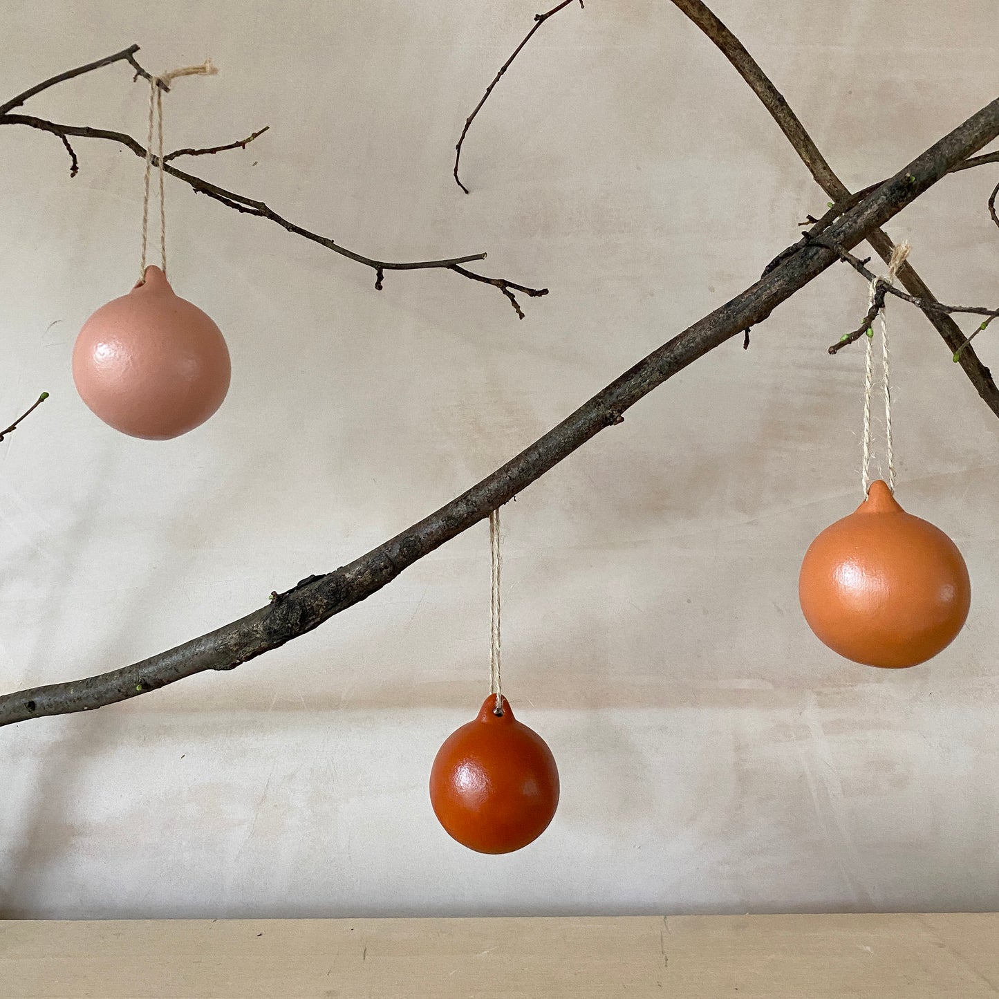 Set of 6 Warm Ceramic Baubles - Ceramic Ornament - Christmas Tree Decoration - Autumn Fall - Hand Painted - Pink Baubles - Red Baubles - 6cm