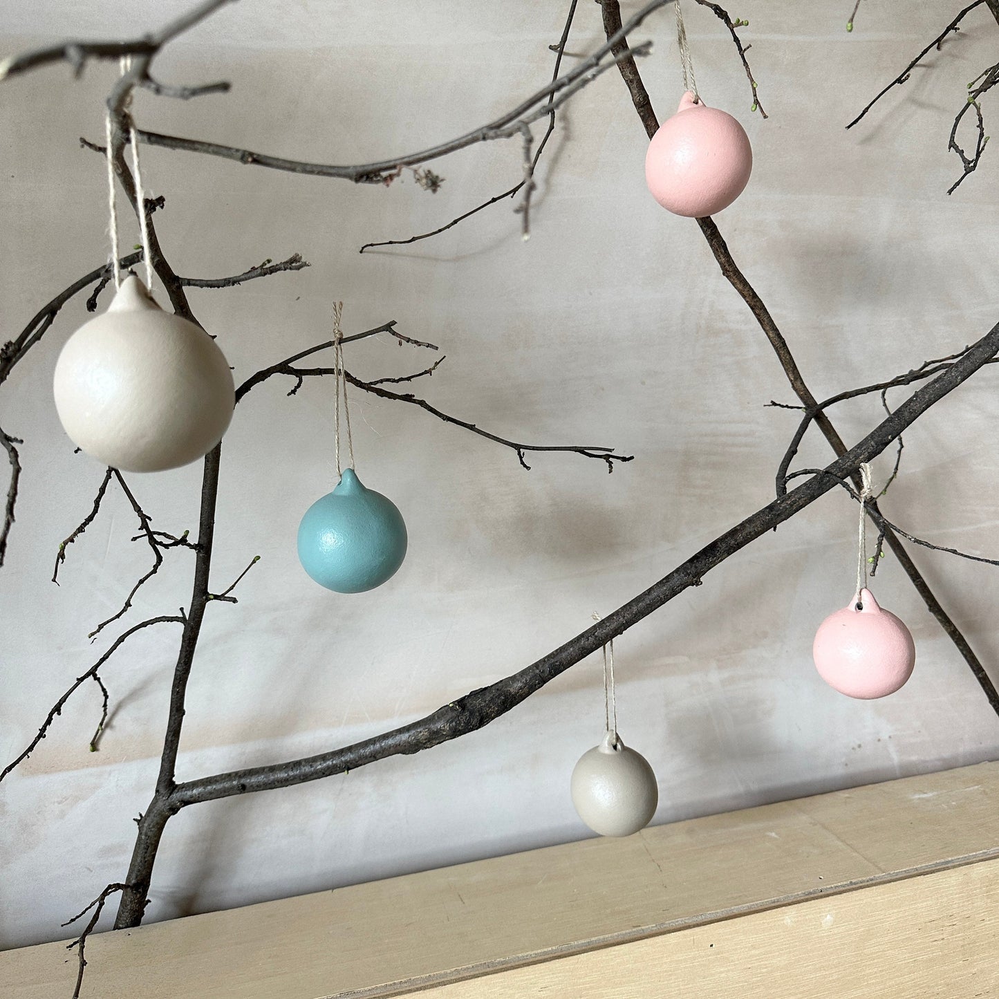 Set of 6 Pastel Ceramic Baubles - Xmas Ornament - Christmas Tree Decoration - Hand Painted - Pastel Pink Baubles - Pastel Blue Baubles - 6cm