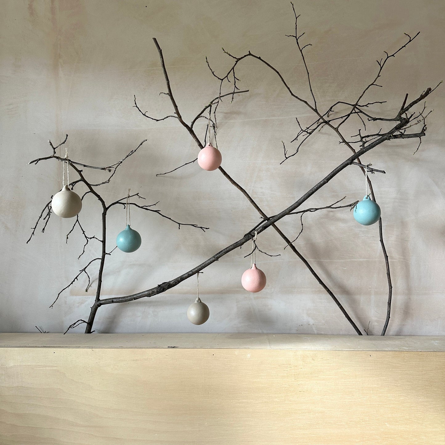 Set of 6 Pastel Ceramic Baubles - Xmas Ornament - Christmas Tree Decoration - Hand Painted - Pastel Pink Baubles - Pastel Blue Baubles - 6cm