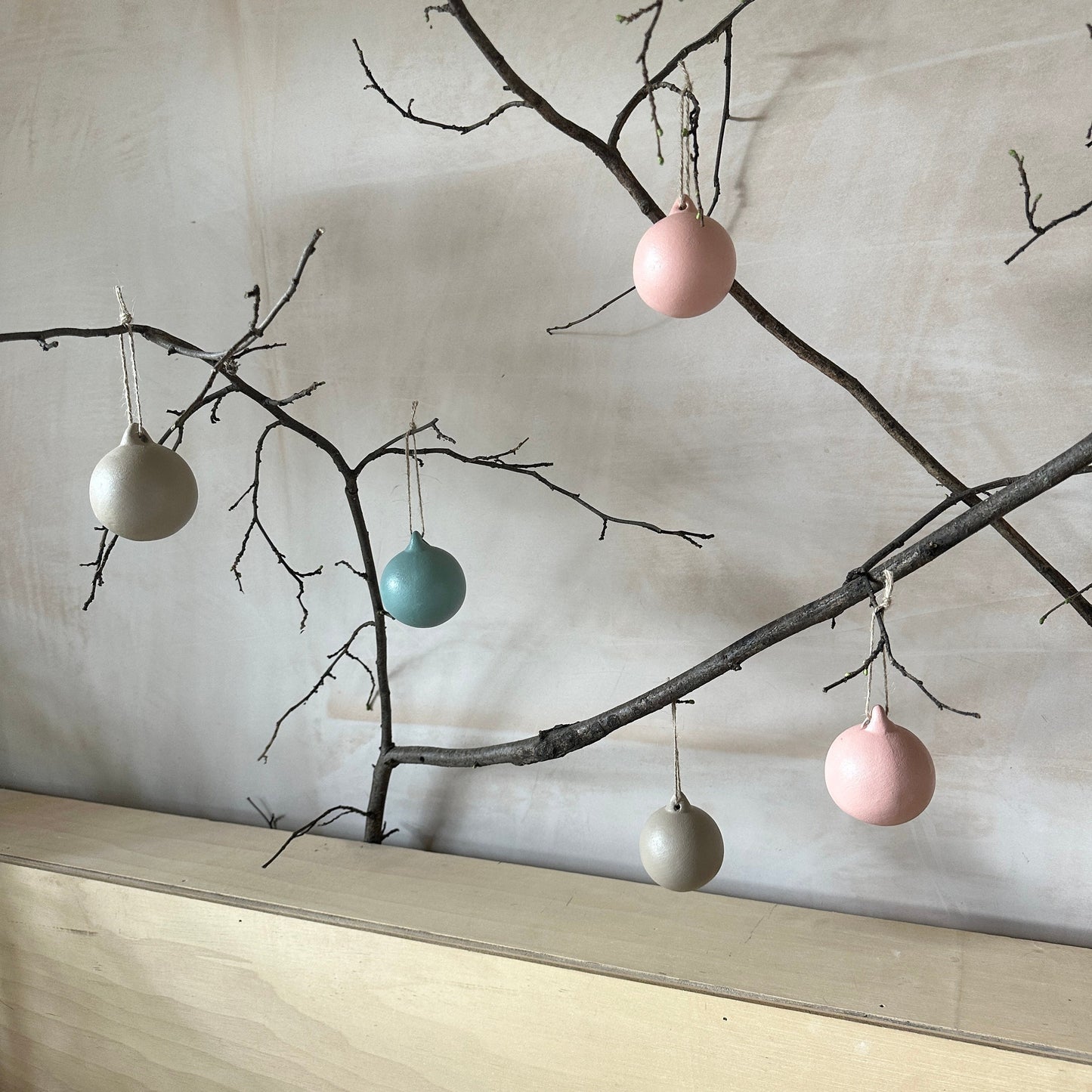 Set of 6 Pastel Ceramic Baubles - Xmas Ornament - Christmas Tree Decoration - Hand Painted - Pastel Pink Baubles - Pastel Blue Baubles - 6cm