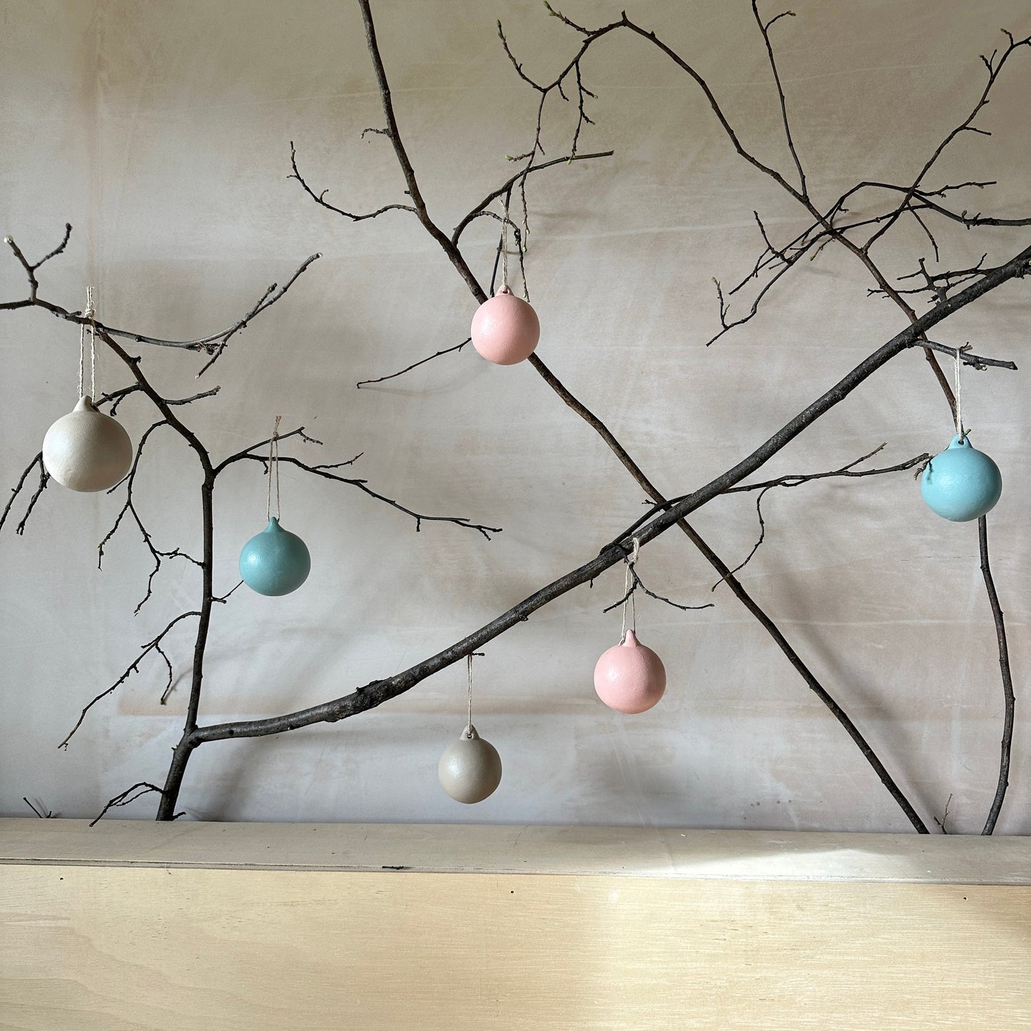 Set of 6 Pastel Ceramic Baubles - Xmas Ornament - Christmas Tree Decoration - Hand Painted - Pastel Pink Baubles - Pastel Blue Baubles - 6cm
