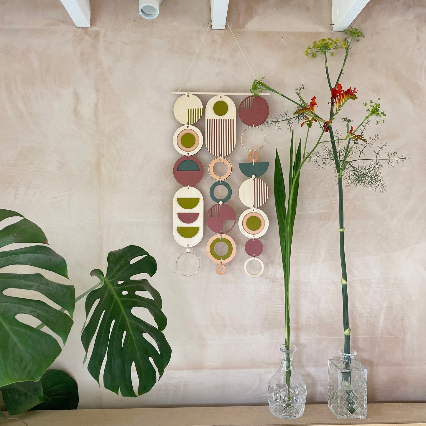 Large Modern Eclectic Wall Art Wooden Decor - Different Artwork - Minimalist Home Decor - Bright home Decor- Unique Centre Piece Art - large Wall Tapestry - Wood Art