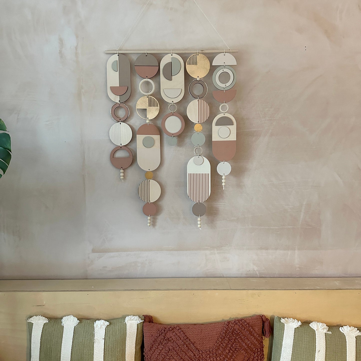 Modern Wall Art with Gold Metal Hoop Detailing and Blush Pink Accents