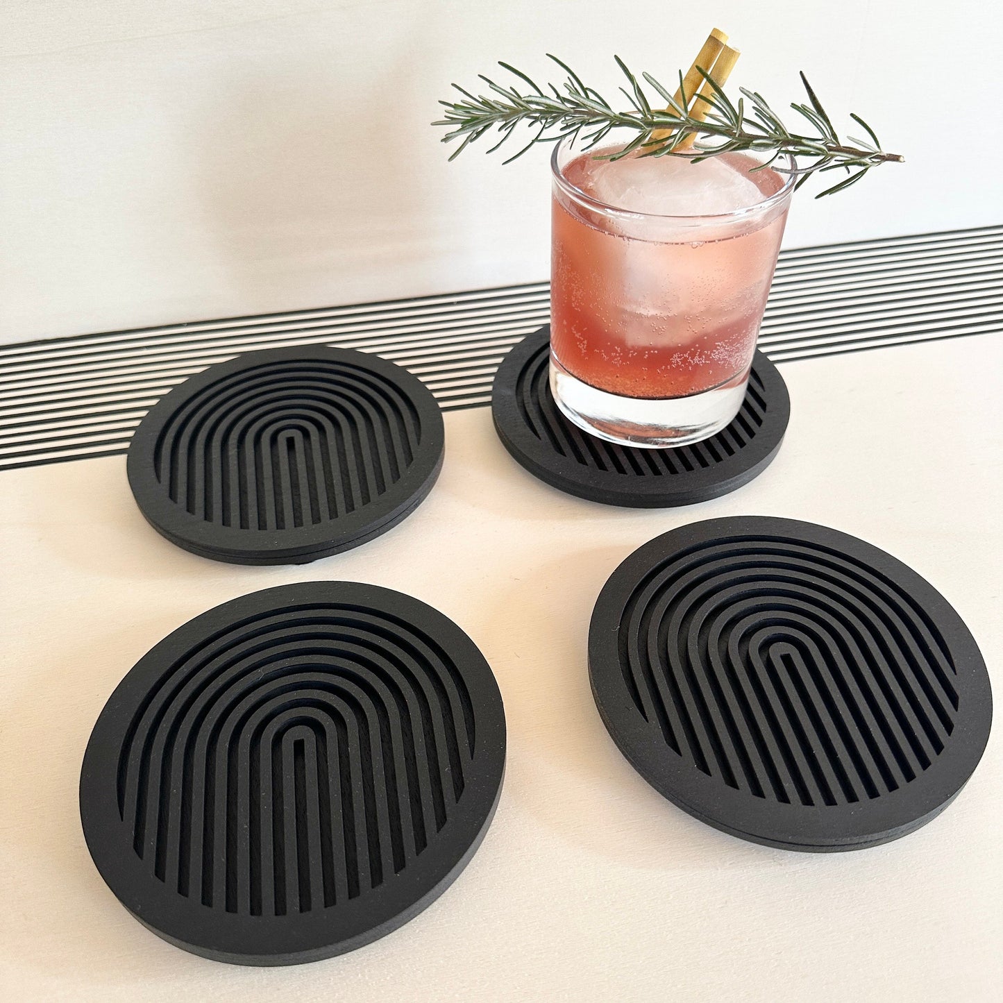 Black Geometric Wooden Coasters (Set of 4)