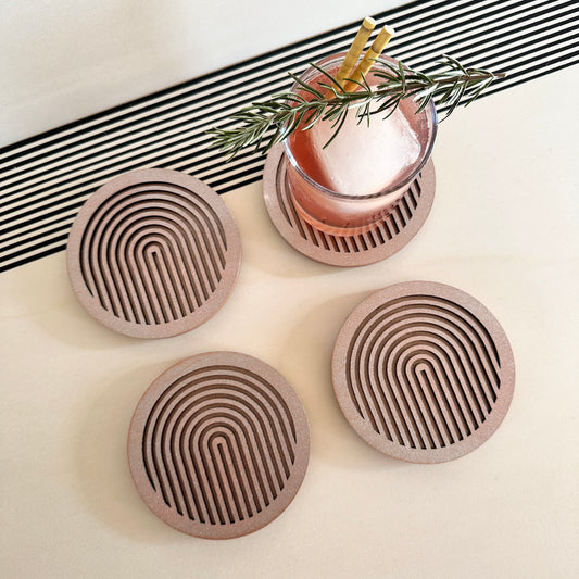 Copper Geometric Wooden Coasters (Set of 4)