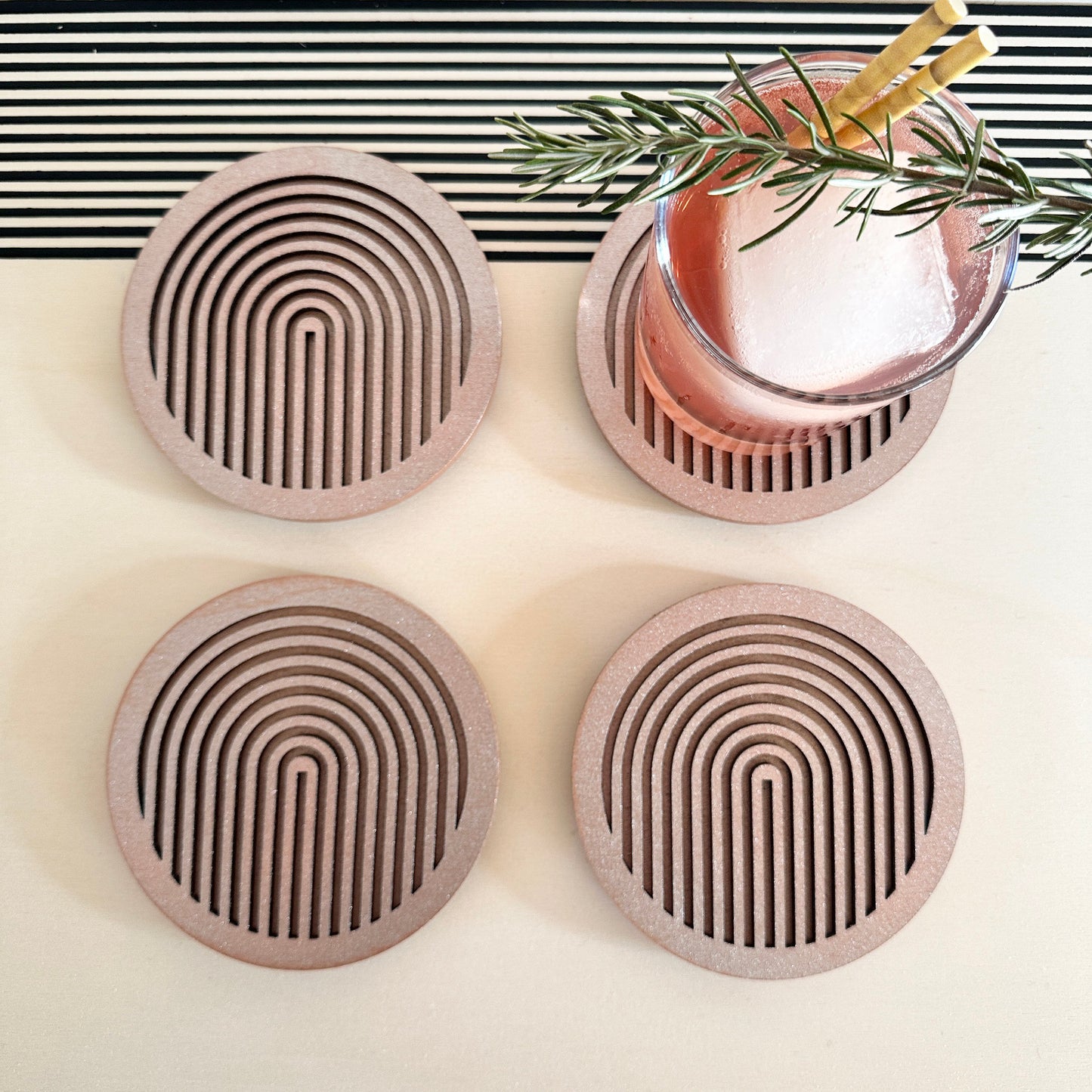 Copper Geometric Wooden Coasters (Set of 4)