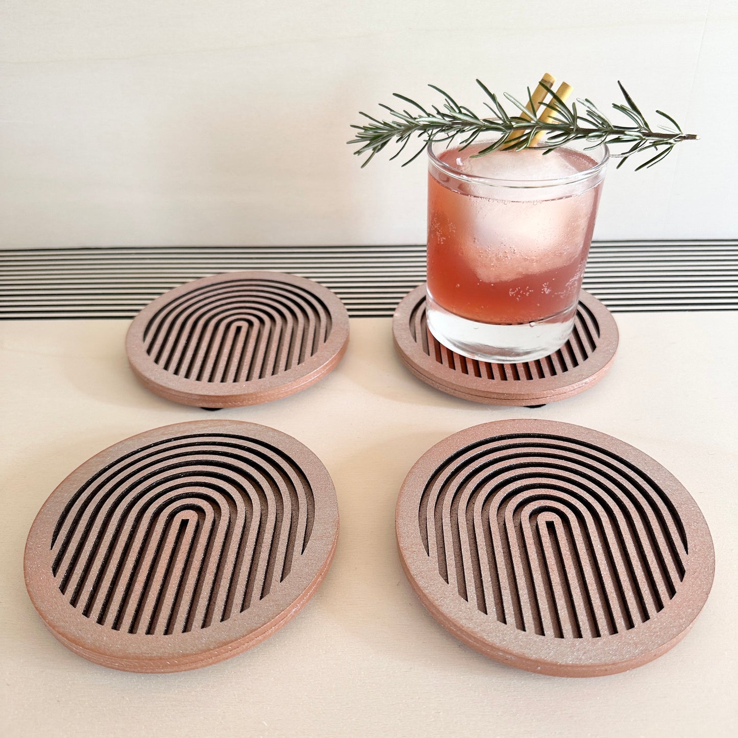 Copper Geometric Wooden Coasters (Set of 4)