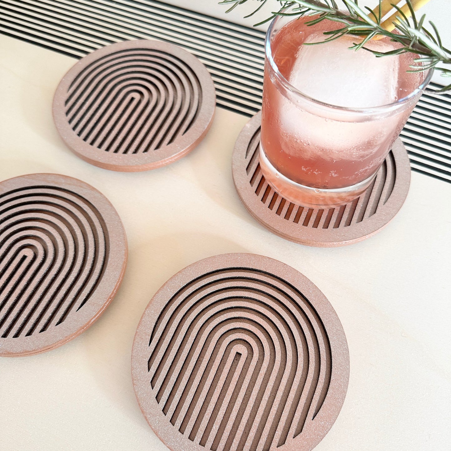 Copper Geometric Wooden Coasters (Set of 4)