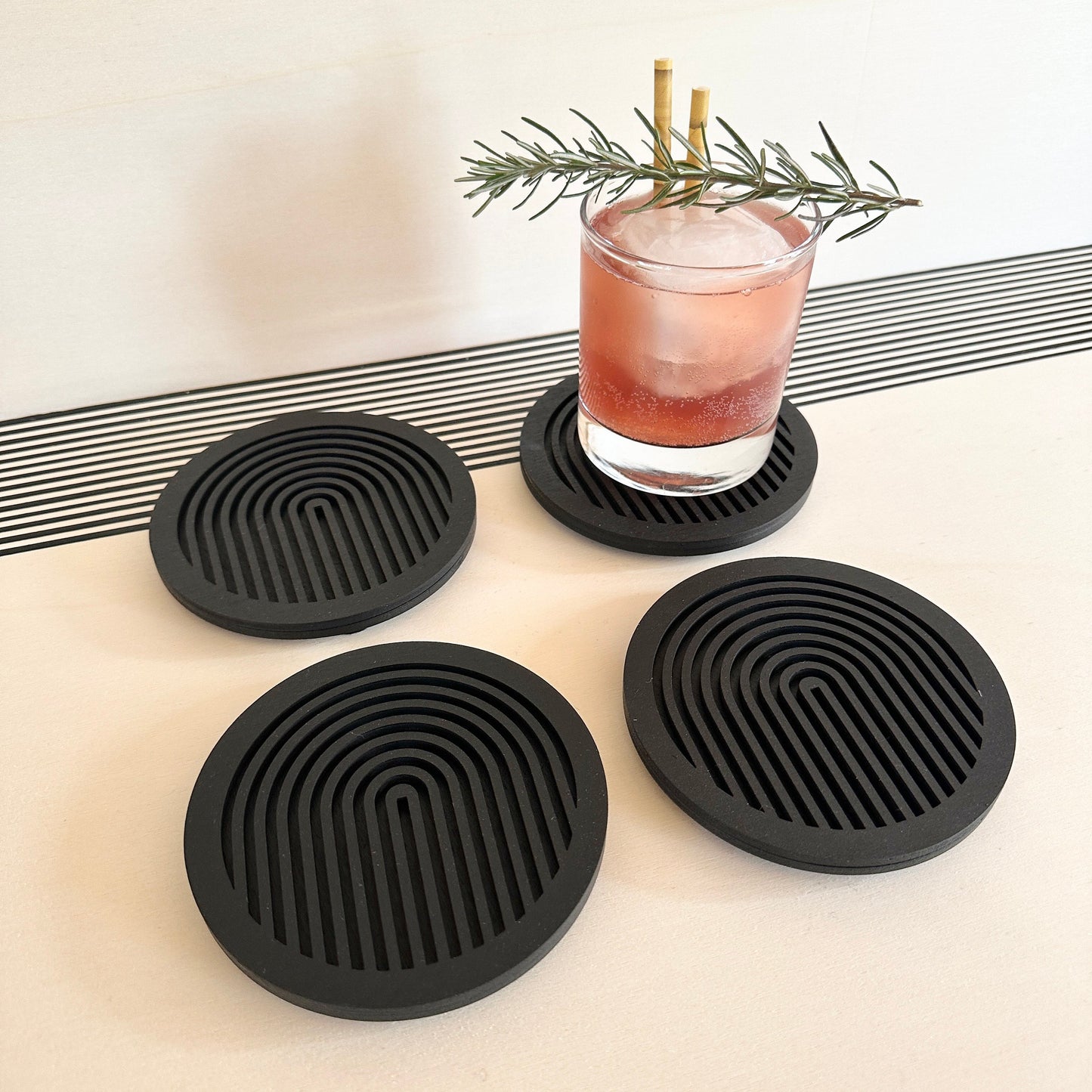 Black Geometric Wooden Coasters (Set of 4)