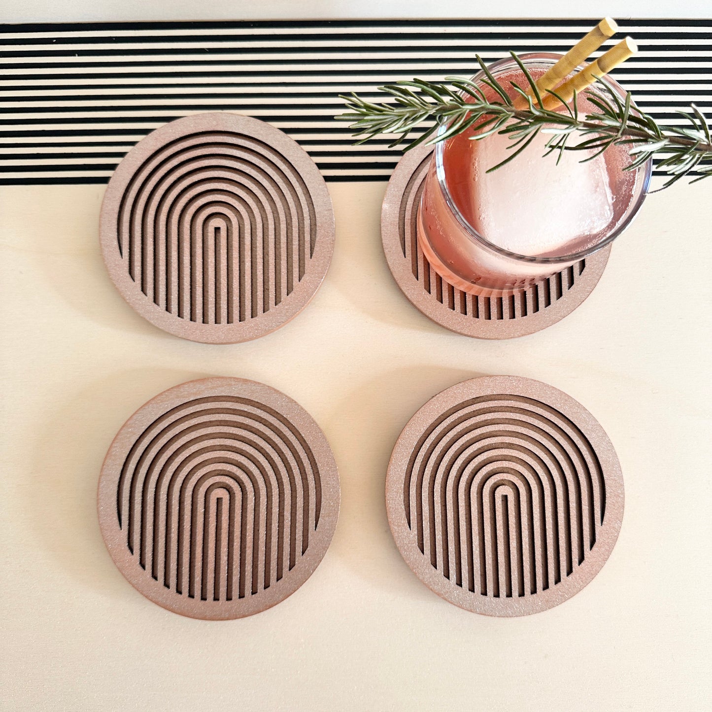 Copper Geometric Wooden Coasters (Set of 4)