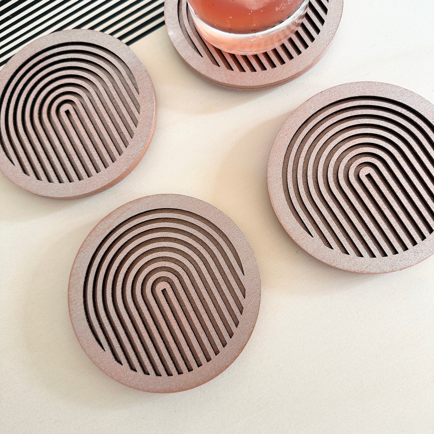 Copper Geometric Wooden Coasters (Set of 4)