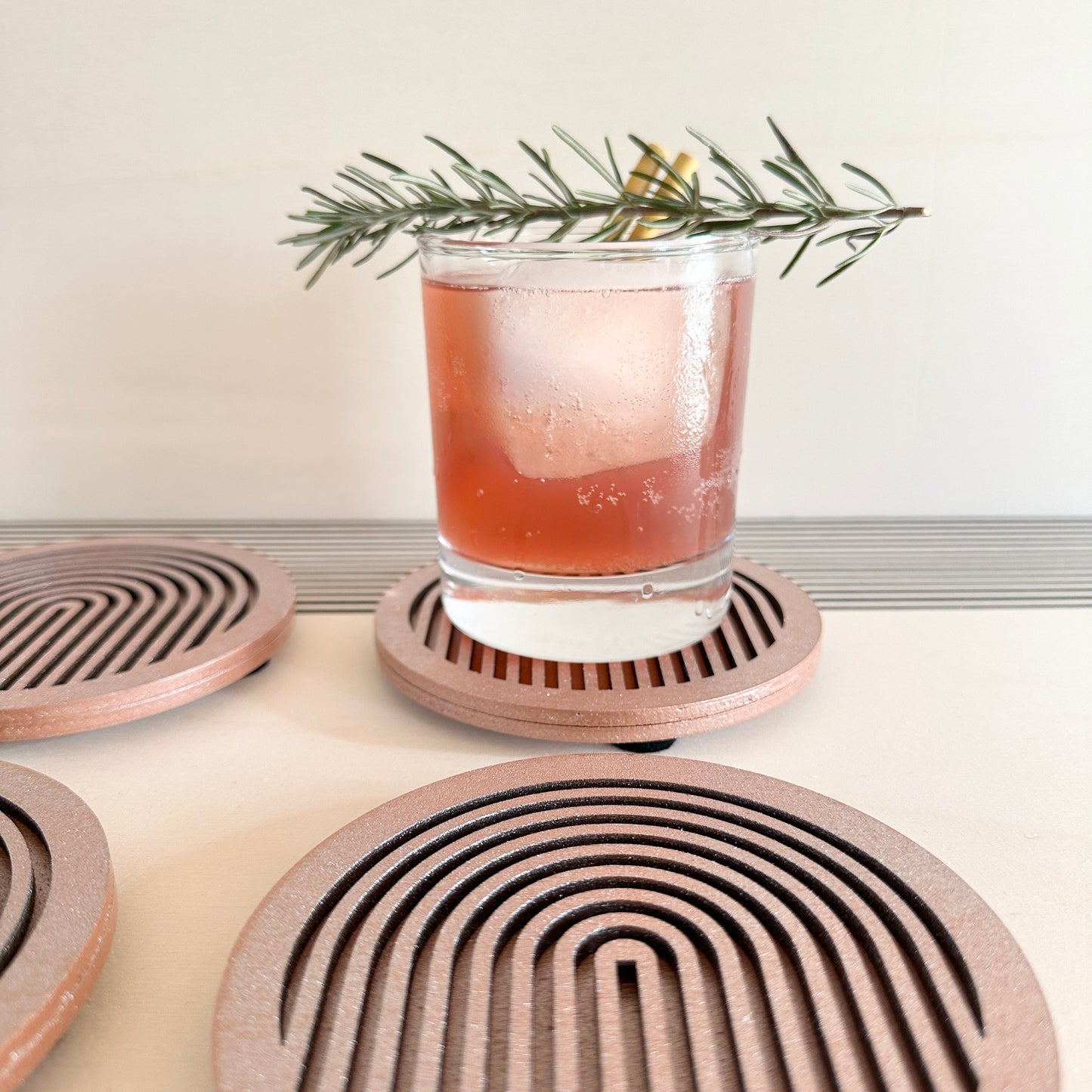 Copper Geometric Wooden Coasters (Set of 4)
