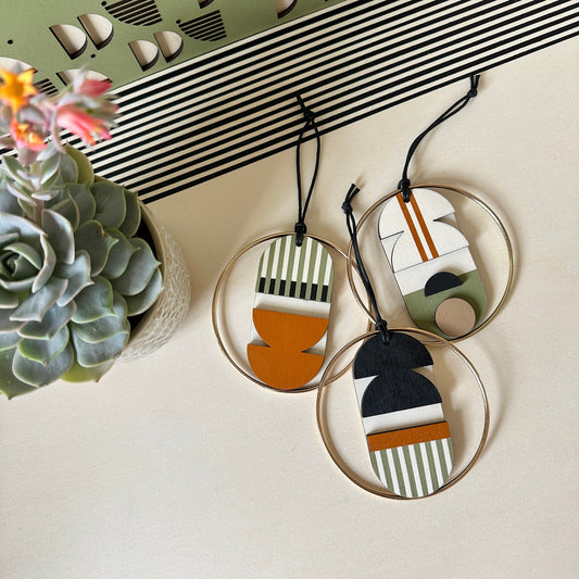 Original Small Geometric Wall Hanging - Mini Mid-Century Wall Art - Little Wooden Decoration - Contemporary Wall Decor