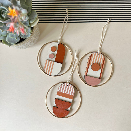 Warm Tones Small Geometric Wall Hanging - Mini Mid-Century Wall Art - Little Wooden Decoration - Contemporary Wall Decor