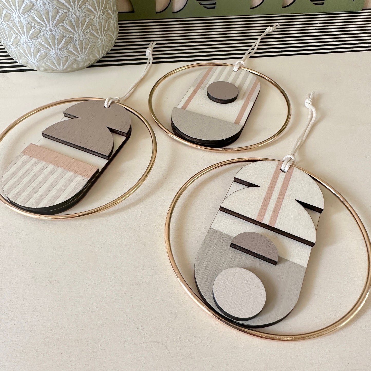 Geometric - Mini Mid-Century Wall Art - Pink & Natural Decoration - Contemporary Wall Decor