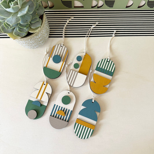 Geometric Decoration - Mini Mid-Century Wall Art - Little Wooden Decoration - Green & Yellow Decor