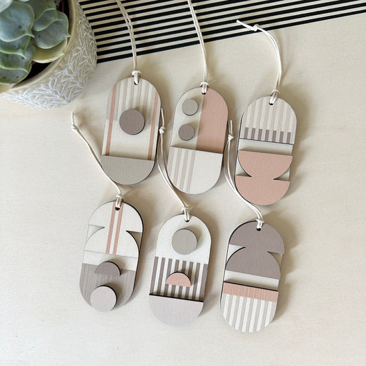 Mini Mid-Century Wall Art - Little Wooden Decoration - Pink & Natural Decor