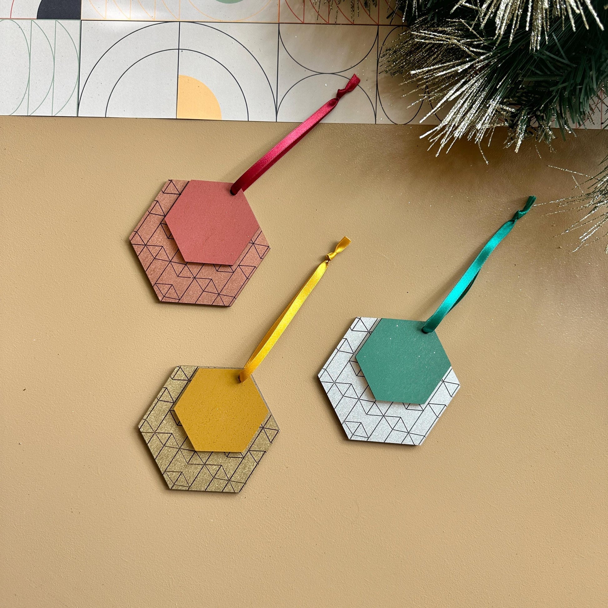 Sets of Christmas Decorations - Geometric Wooden Ornament - Tree Ornament - Holiday Decor