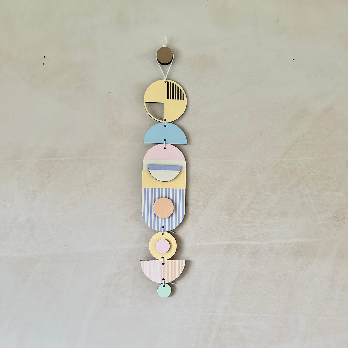 Small Modern Wall Hanging - Pastel Geometric Art -  Wood Decor - Unusual Wall Hanging - Kids Wall Jewellery- Contemporary Designs - New Deco