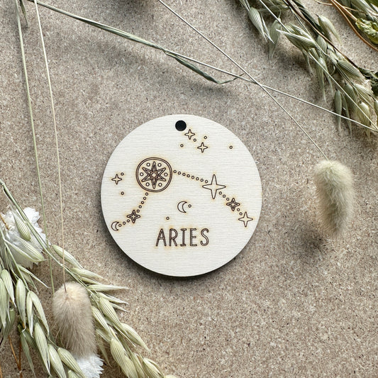 Aries Zodiac Star Sign - Wood Star Sign Plaque - Star Sign Constellations - Astrology Gift