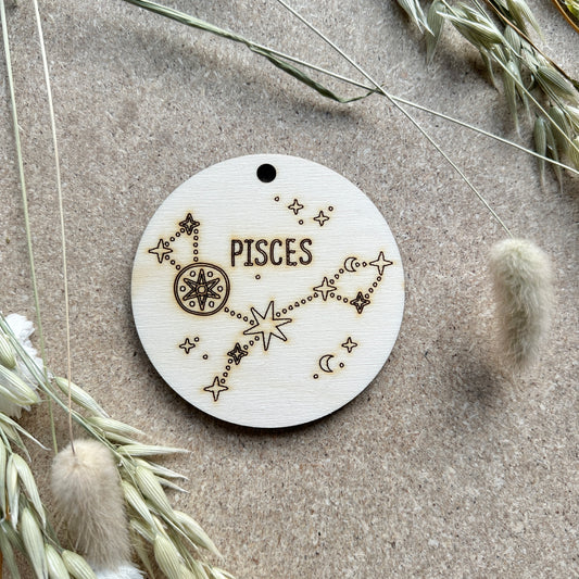 Pisces Zodiac Star Sign - Wood Star Sign Plaque - Star Sign Constellations - Astrology Gift