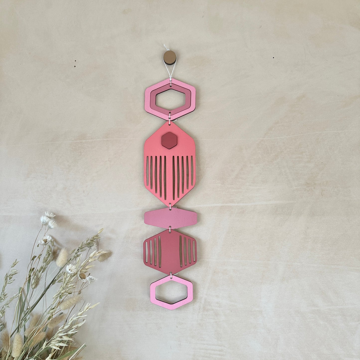 Hexagon Wall Hanging - Pink Bright Wall Art - Hand Painted Art - Home Gift For Her - New Home Decor Gift - Pink Wall Decor - New Home Gift