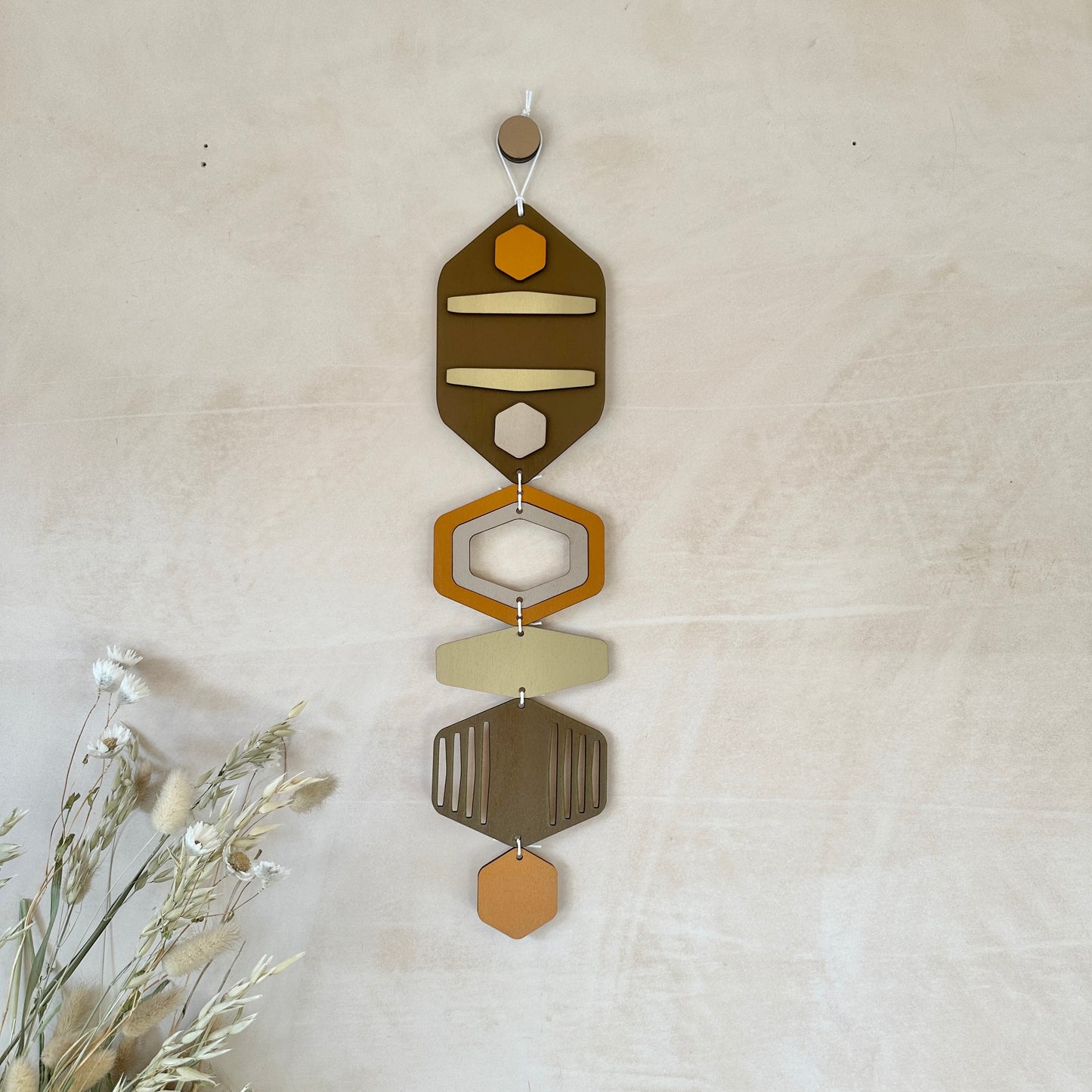 Hexagon Wall Hanging - Brown Wall Art - Hand Painted Art - Home Gift For Him - New Home Decor Gift - Natural Wall Decor - New Home Gift