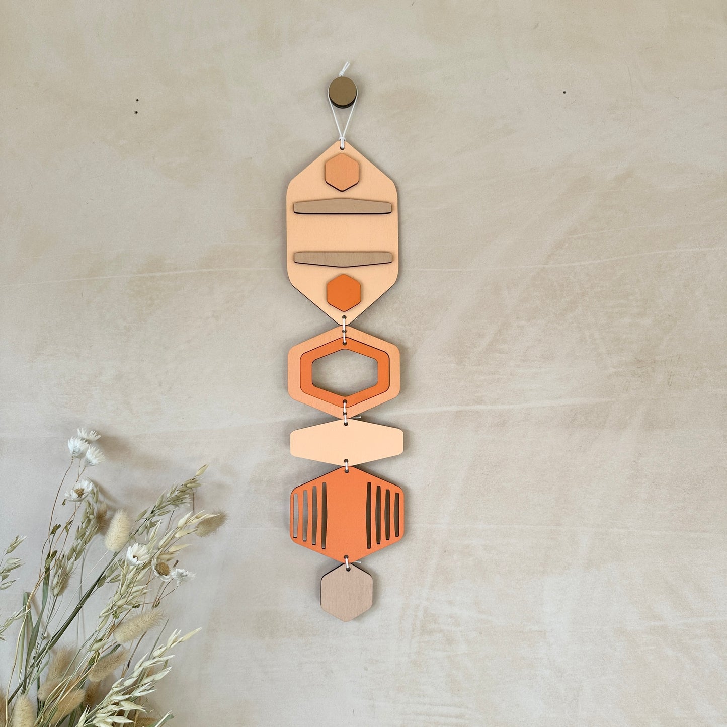 Hexagon Wall Hanging - Orange Bright Wall Art - Hand Painted Art - Home Gift For Them - New Home Decor Gift - Coral Decor - New Home Gift