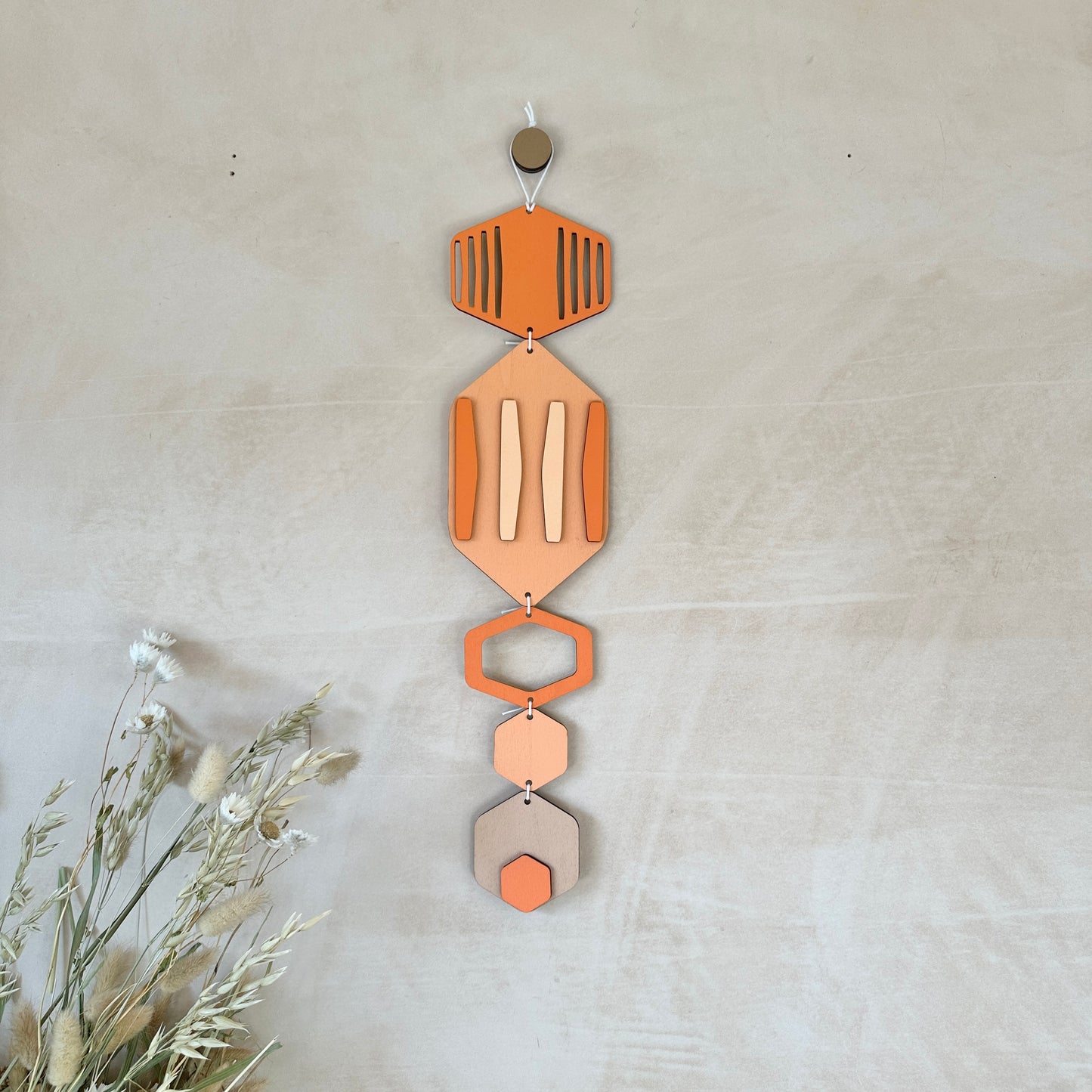 Hexagon Wall Hanging - Orange Bright Wall Art - Hand Painted Art - Home Gift For Them - New Home Decor Gift - Coral Decor - New Home Gift