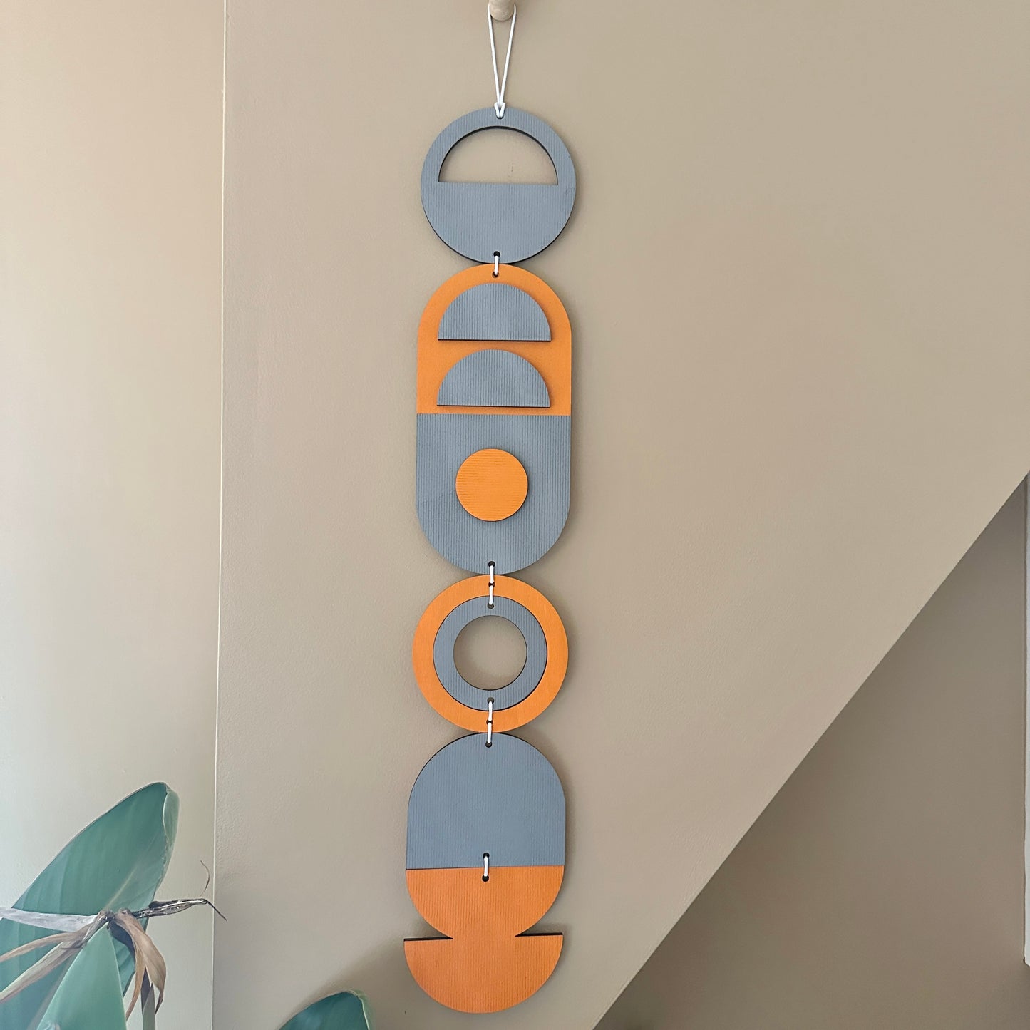 Orange and Grey Modern Geometric Wall Hanging - Textured Wall Art - Wood Decor - Housewarming Gift