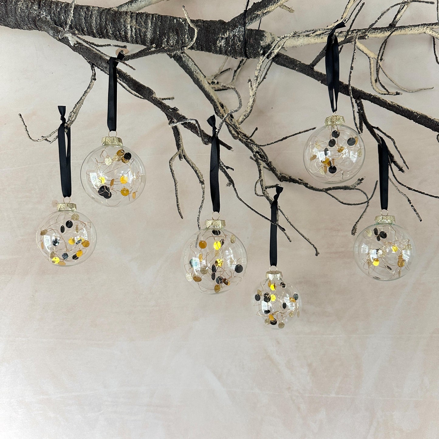 Set of Baubles - Christmas Balls - Gold Decor - Tree Ornament Set - Black and Gold Christmas