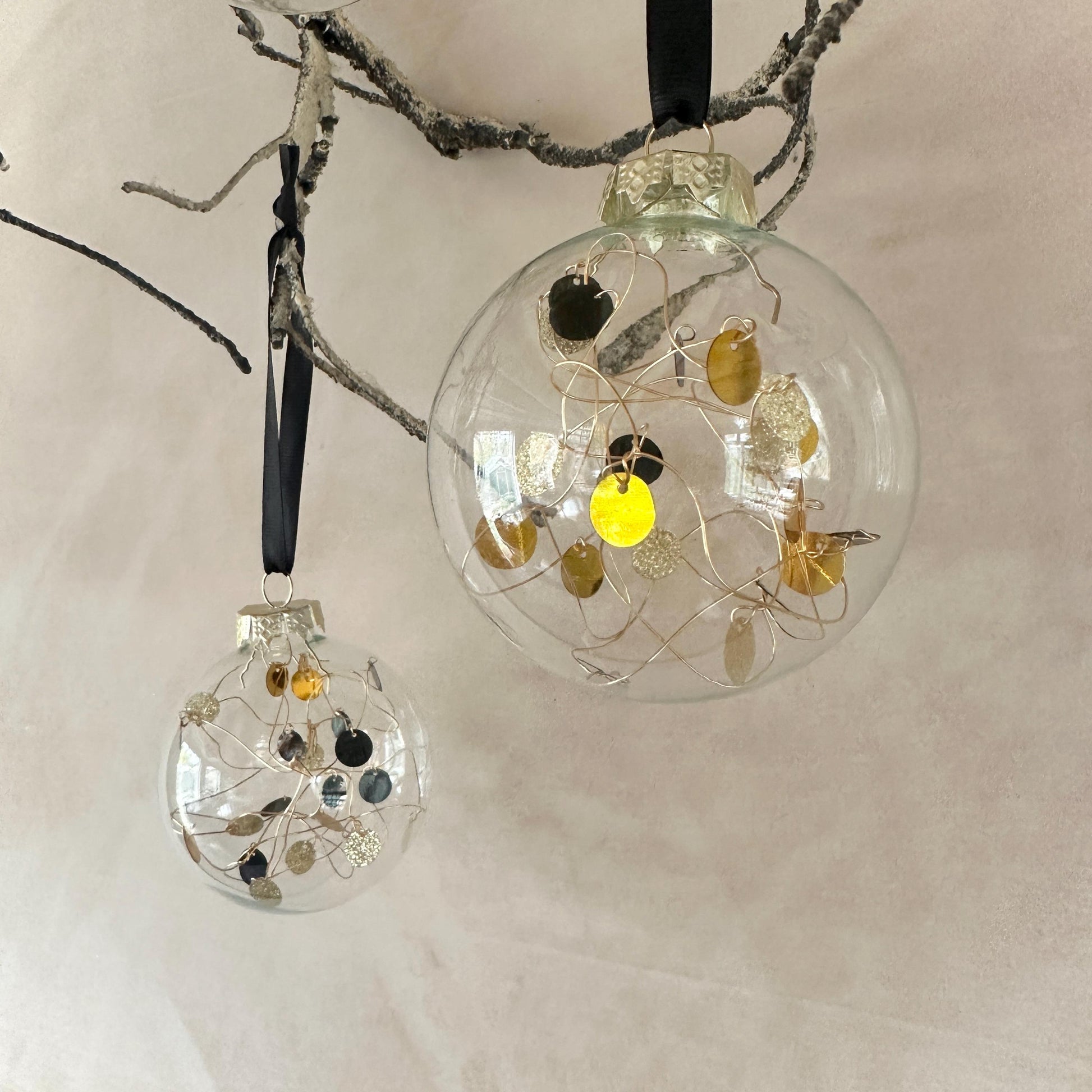 Set of Baubles - Christmas Balls - Gold Decor - Tree Ornament Set - Black and Gold Christmas