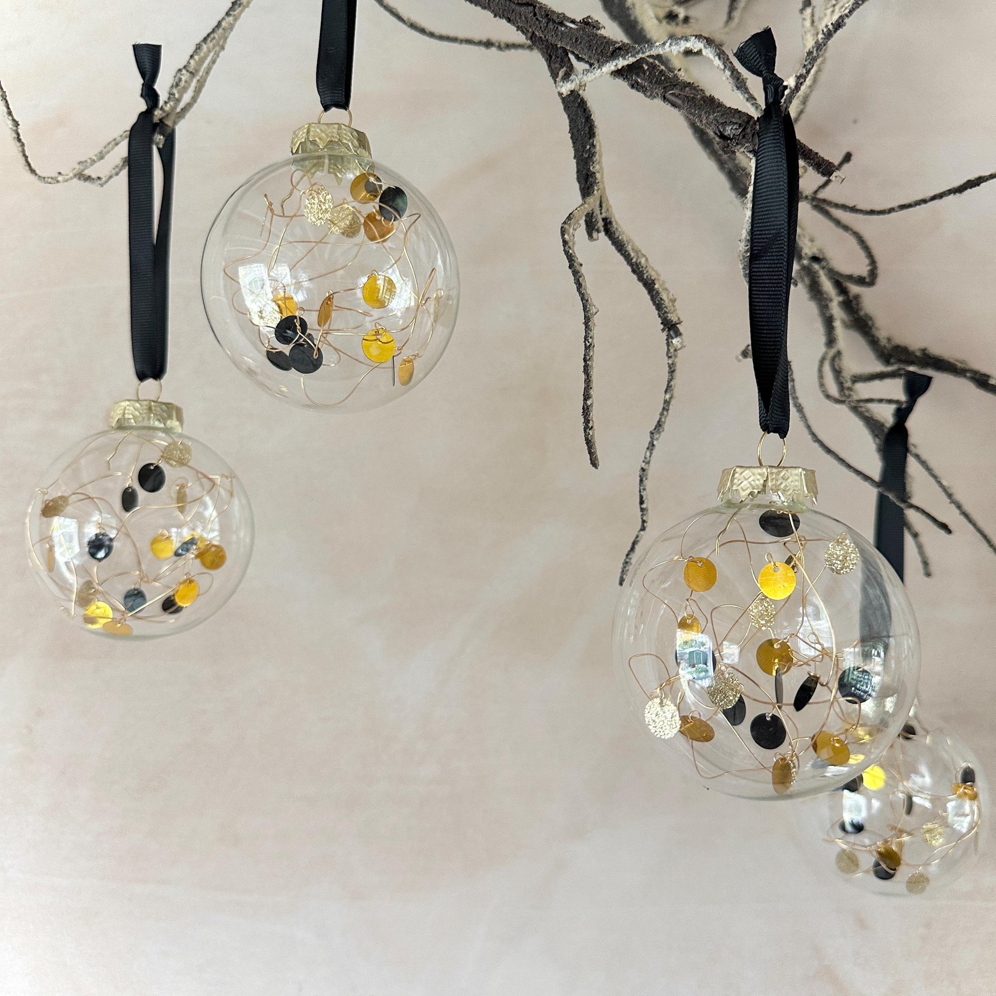 Set of Baubles - Christmas Balls - Gold Decor - Tree Ornament Set - Black and Gold Christmas