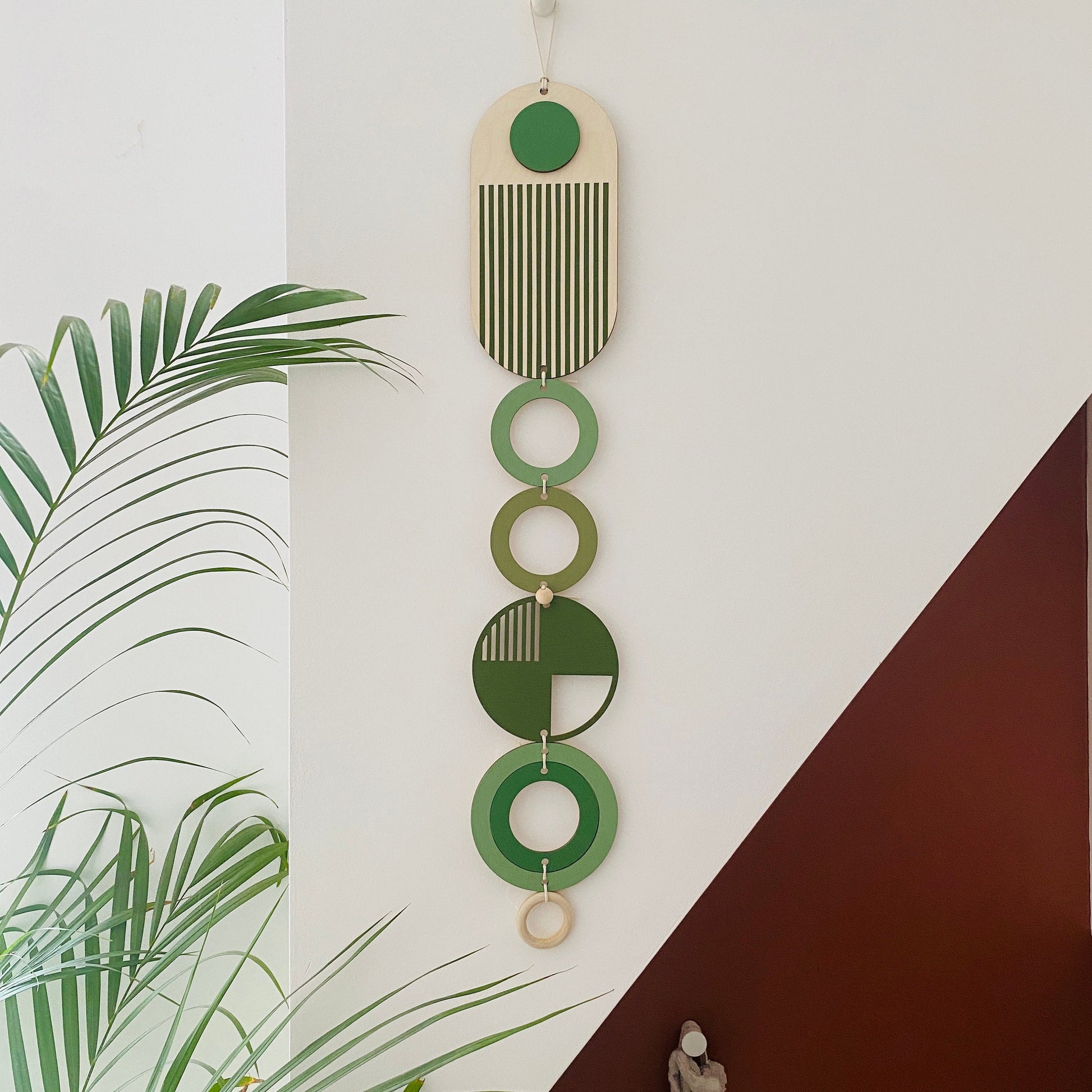 Green Modern Wall Art - Handmade Birch Plywood Hanging - 68cm x 10cm - Mid-Century Wall Decor - Unique Wood Pattern