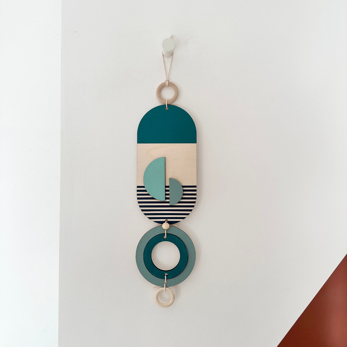 Blue Modern Wall Hanging - Small Geometric Wood Art