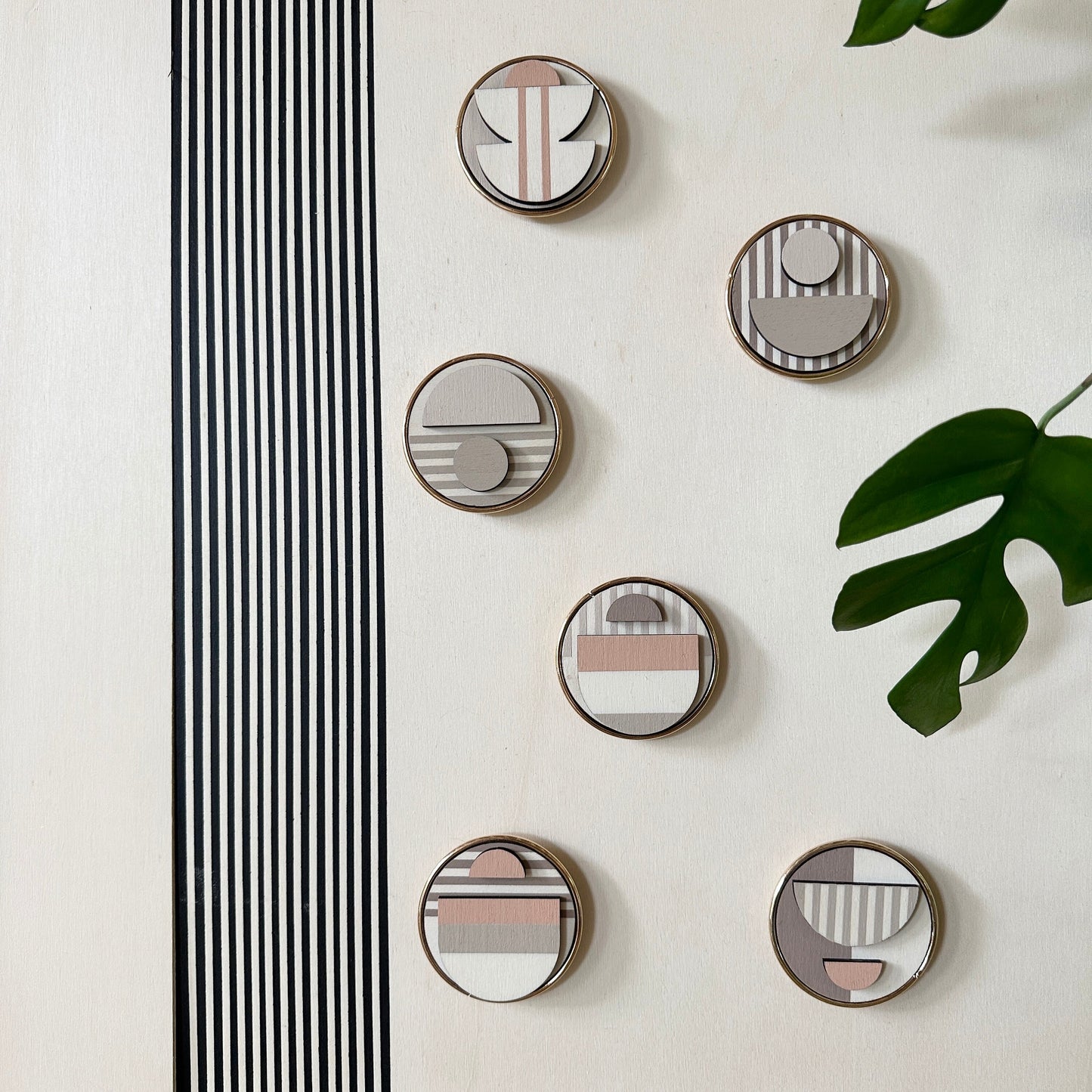 Set of 6 Mini Modern Art Geometric Wooden Wall Art Discs