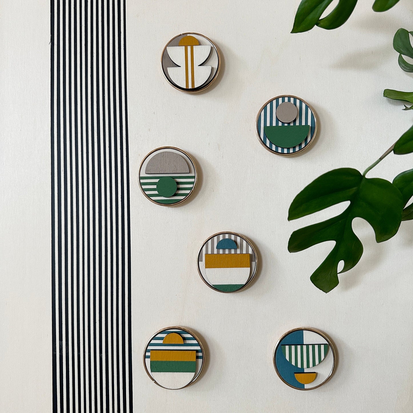 Set of 6 Mini Modern Art Geometric Wooden Wall Art Discs